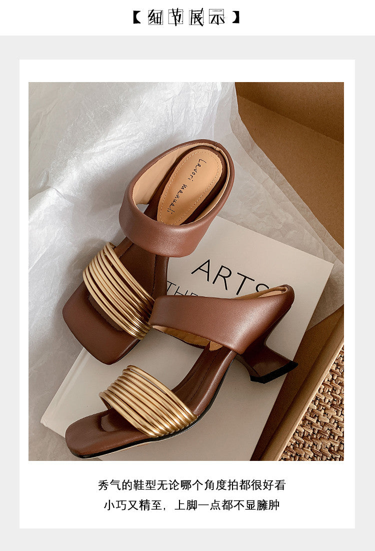 Karin Luna In Stock In Stock Minimalist Style Square-Toed Elegant Slippers