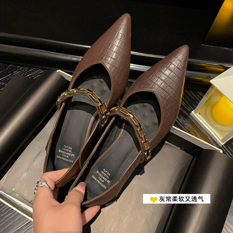 Karin Luna has prepared stock  Metal Fasteners Commuting Style Pointed Toe Chunky Heel Stone Pattern Large Single Shoes