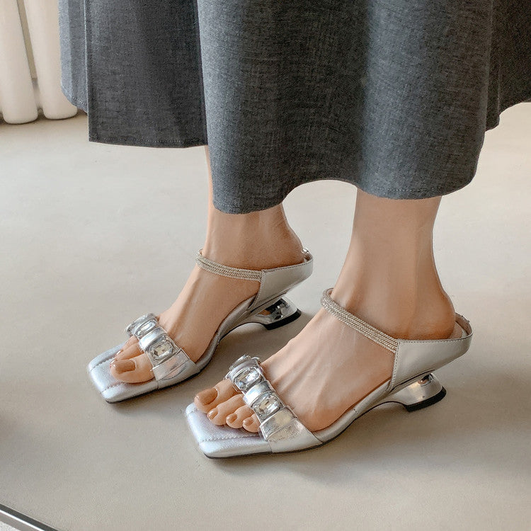Karin Luna Bestseller Popular Rhinestone Ribbon Square Toe Slippers