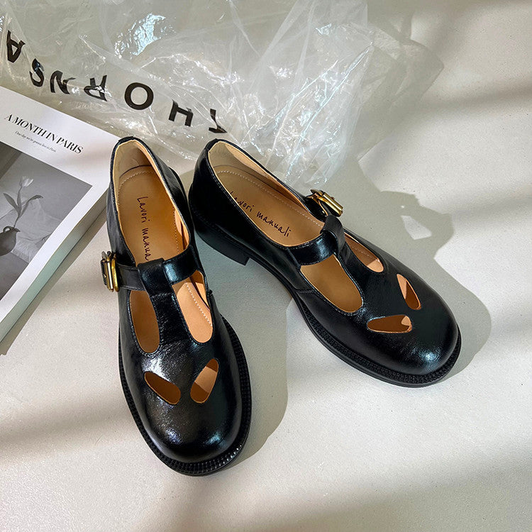 Karin Luna In Stock Spot Goods Minimalist Retro British Style Irregular Hollow Single Shoes