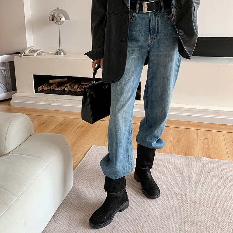 Karin Luna In Stock Spot Goods  Super textured Lazy Style Thick-Soled Ankle Boots