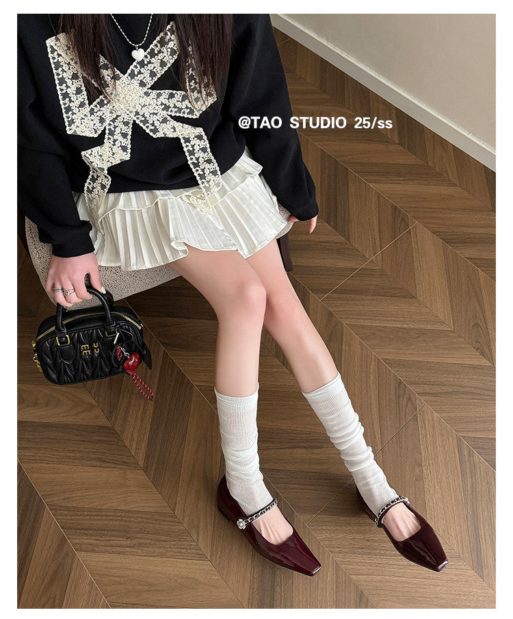 Karin Luna In Stock In Stock ~Metal One-Strap Pearl Small Square Toe Height-Increasing Flats