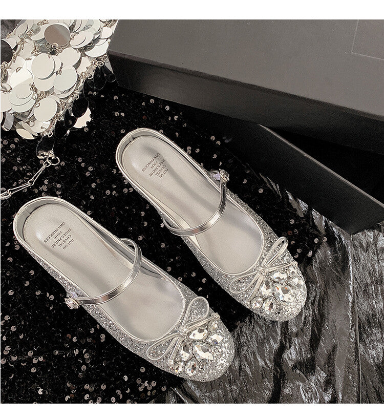 Karin Luna In Stock In Stock  Rhinestone One-Strap Round-Toe Slip-On Height-Increasing Soft Slippers