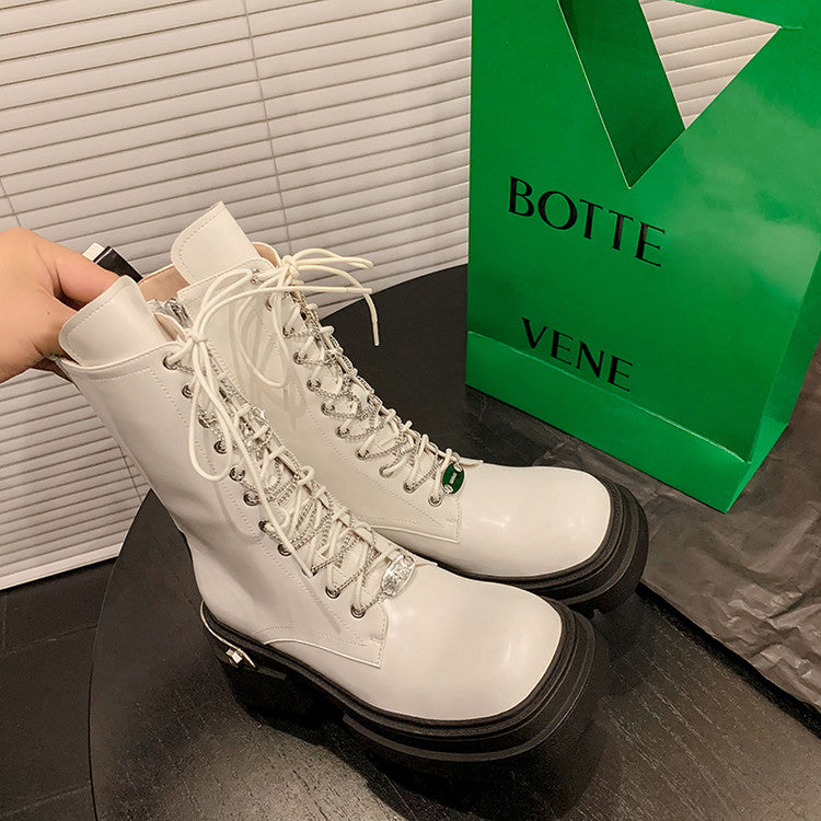 Karin Luna In Stock Spot Goods Lace-up casual metal decorative thick-soled Martin boots