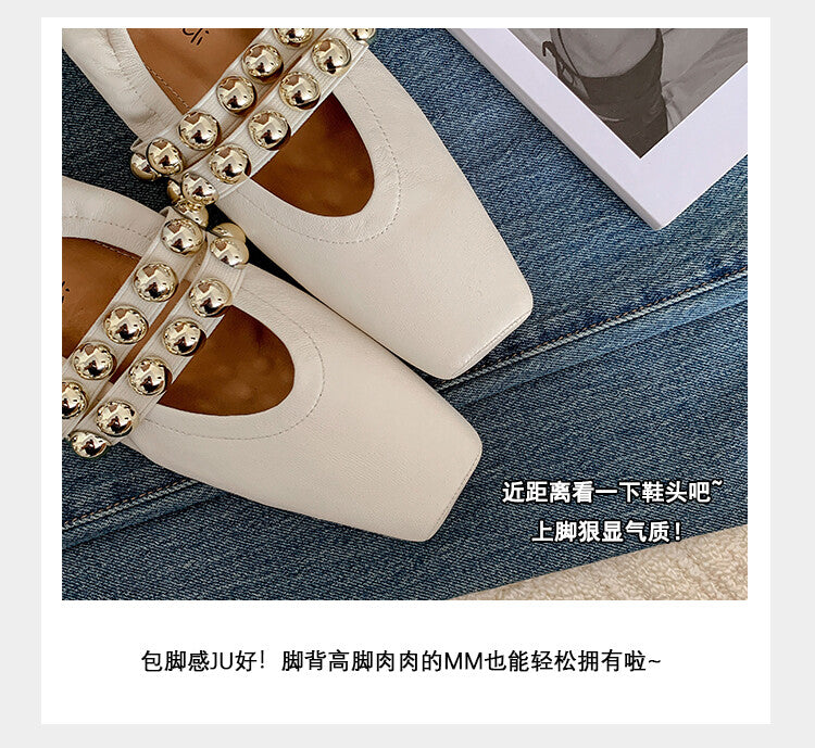 Karin Luna In Stock Spot Goods  Pig Nose Metal Strap Super Soft Granny Full Leather Mary Jane Shoes