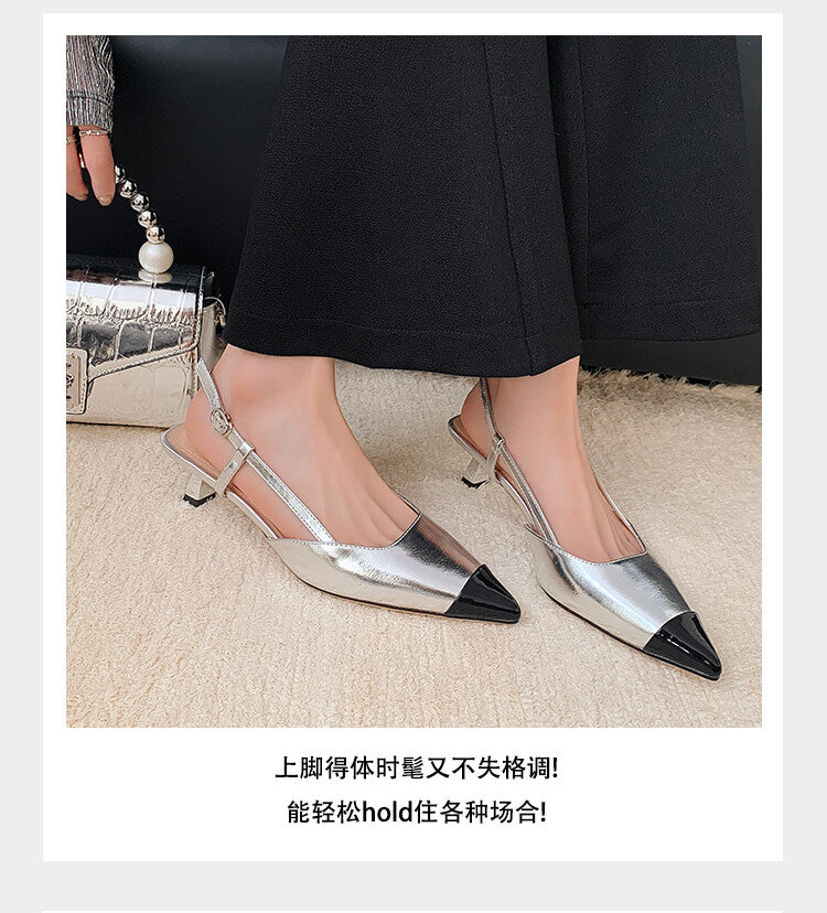 Karin Luna In Stock 24New Year's stock is now available Color Block Pointed Toe Full Leather Sandals