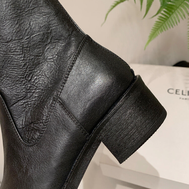 Karin Luna In Stock Spot Goods  Full-grain leather inside and out   Minimalist Texture  Round Toe Flat Bottom Basic Short Boots