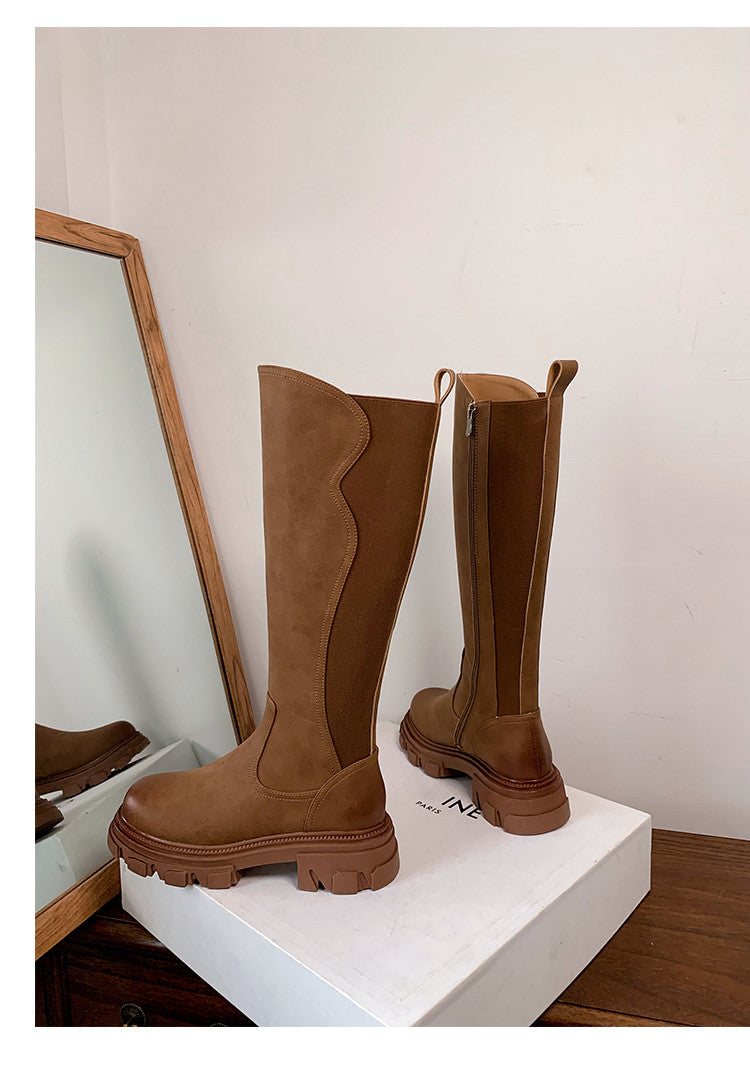 Karin Luna In Stock Versatile Irregular Stretch Fabric Long Boots