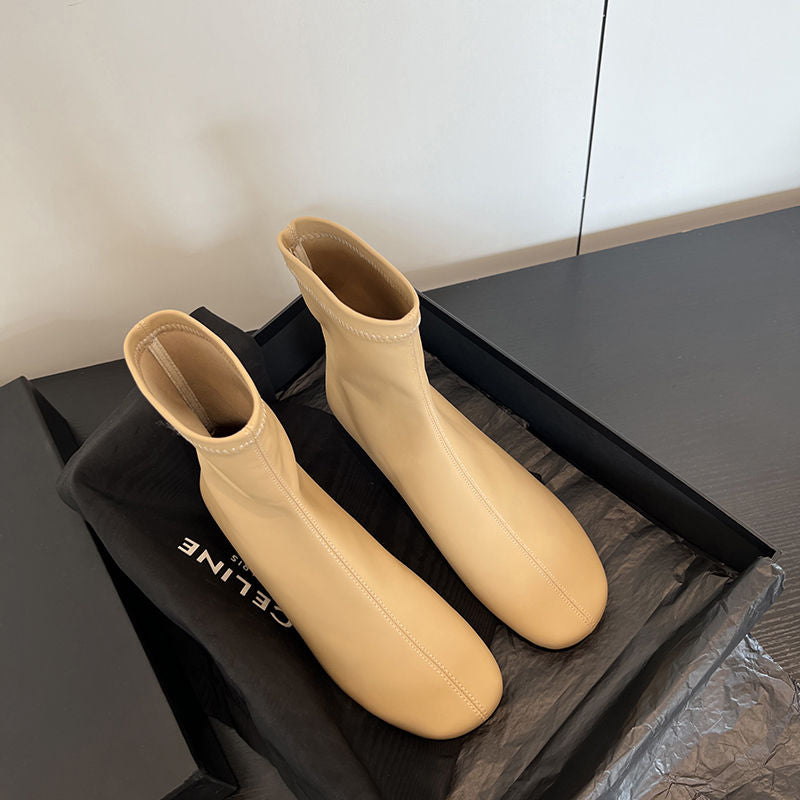Karin Luna In Stock Spot Goods Round Toe Basic Stretch Slim Short Boots