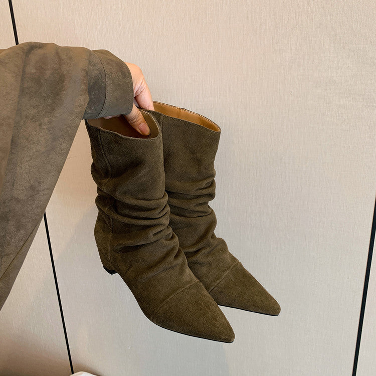 Karin Luna Data Hot Item Pointed Toe Slouchy Matte Western Ankle Boots