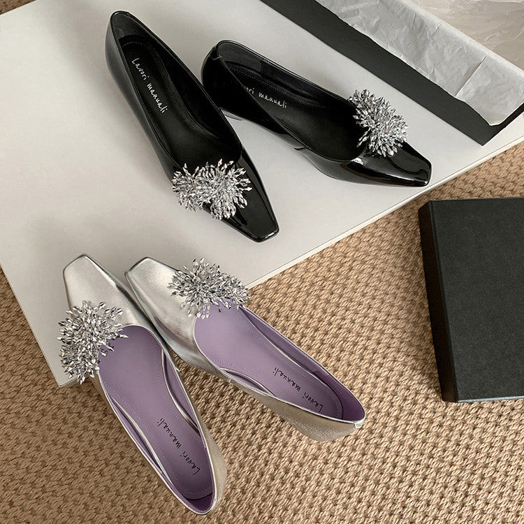 Karin Luna In Stock Spot Goods Exquisite Fireworks Buckle Small Square Toe Chunky Heel Commuter Shoes