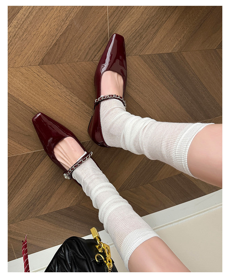 Karin Luna In Stock In Stock ~Metal One-Strap Pearl Small Square Toe Height-Increasing Flats