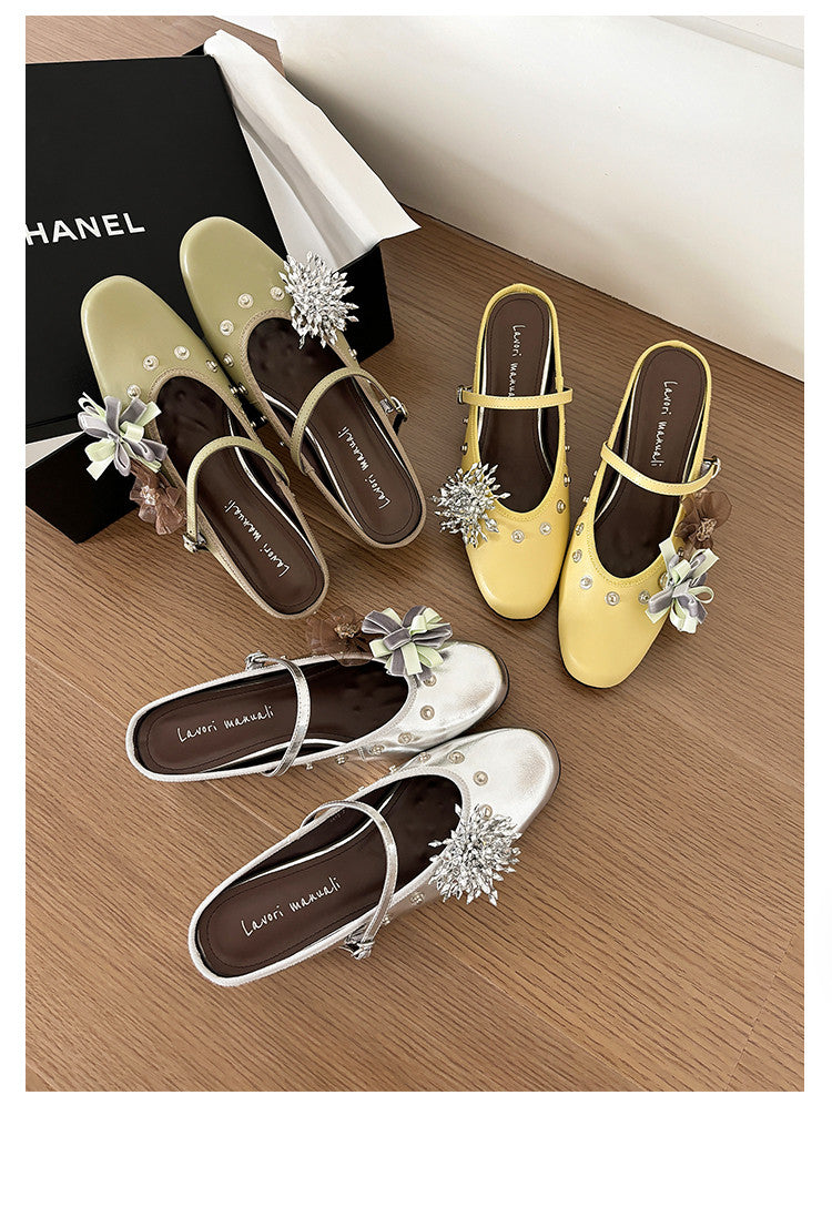 Karin Luna In Stock Spot Goods  Full-grain leather inside and out  Ultra Exquisite Round Toe Hidden Heel Closed-Toe Slippers