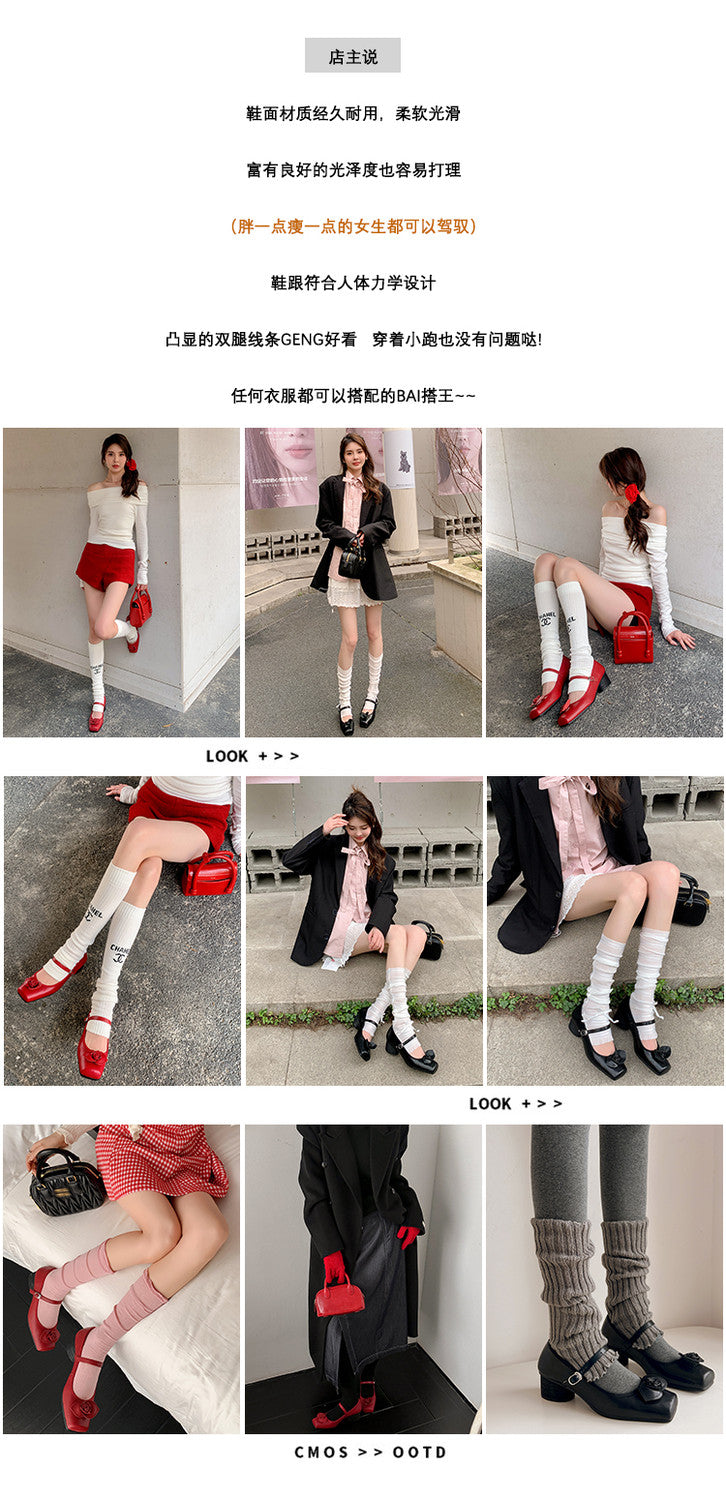 Karin Luna In Stock Spot Goods  Vintage Three-Dimensional Camellia Square-Toed Mary Jane Shoes
