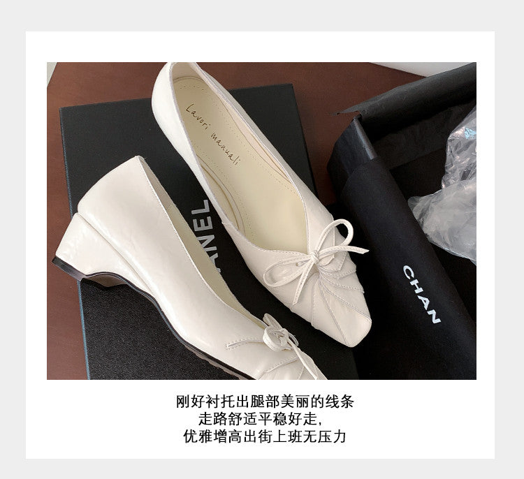 Karin Luna French Style Wrinkled Square Toe Height-Increasing Flats