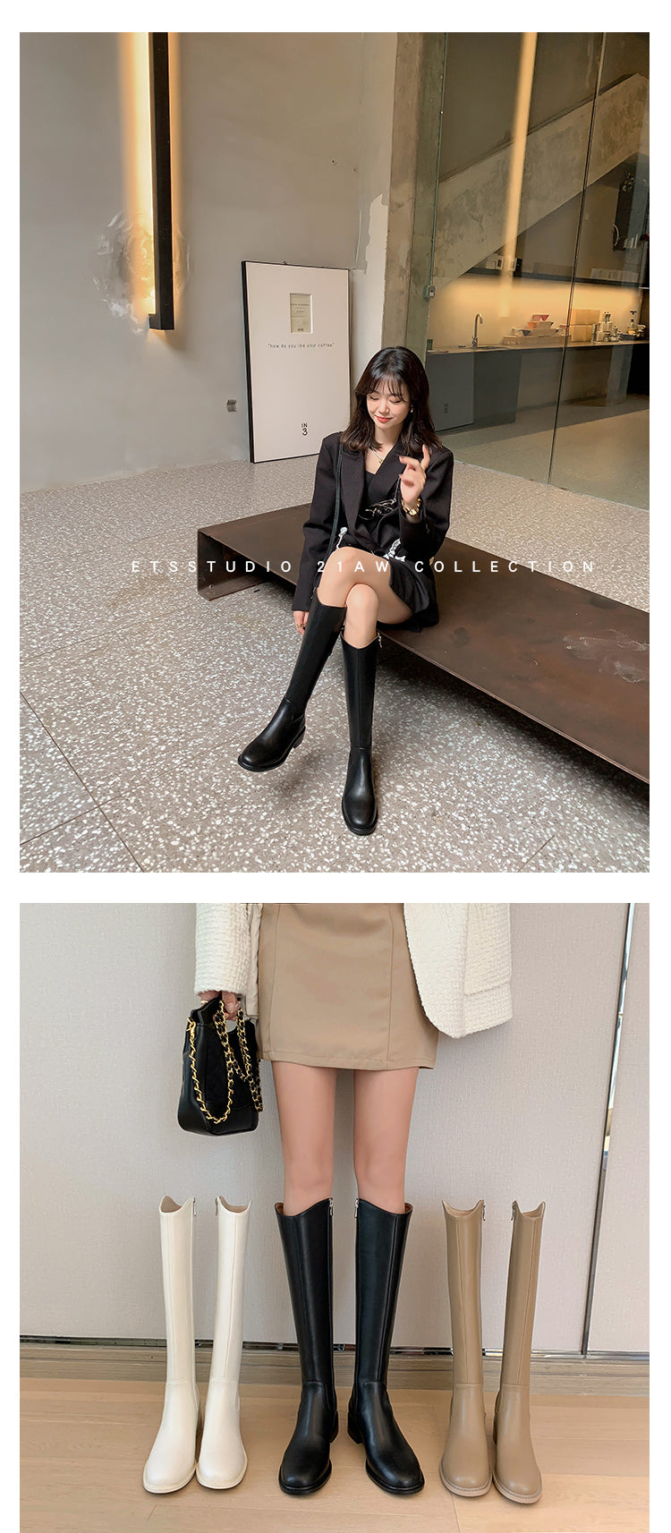 Karin Luna Internet Celebrity Photo  Best-selling in stock Full Leather Basic Long Boots  Winter Essential Combat Boots