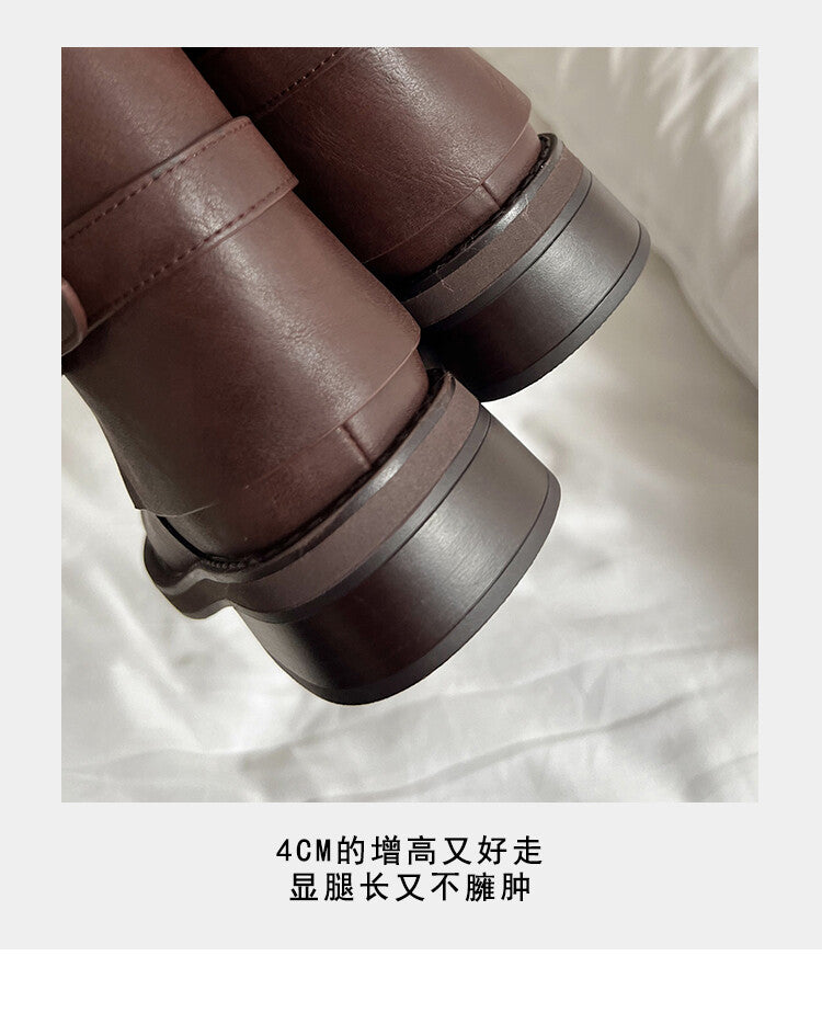 Karin Luna Belt Buckle Chunky Heel Fashion Short Boots