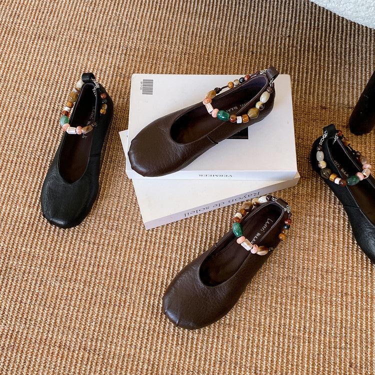 Karin Luna Full Layer Inside and Out~Elephant Pattern Round Toe Hidden Wedge Granny Shoes