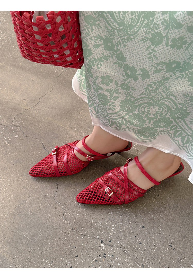 Karin Luna In Stock  Spot Goods  Mesh Series Elegant Closed-Toe Belt Buckle Slippers