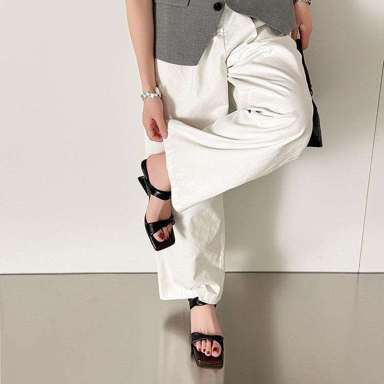 Karin Luna In Stock  Spot Goods   Square Toe One-Strap Irregular Heel Slippers