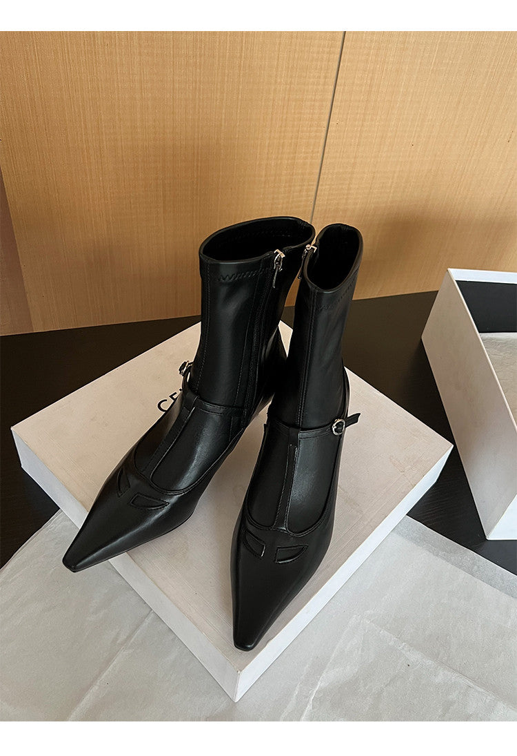 Karin Luna In Stock Spot Goods Elegant Stiletto Pointed Toe Side Zipper Short Boots
