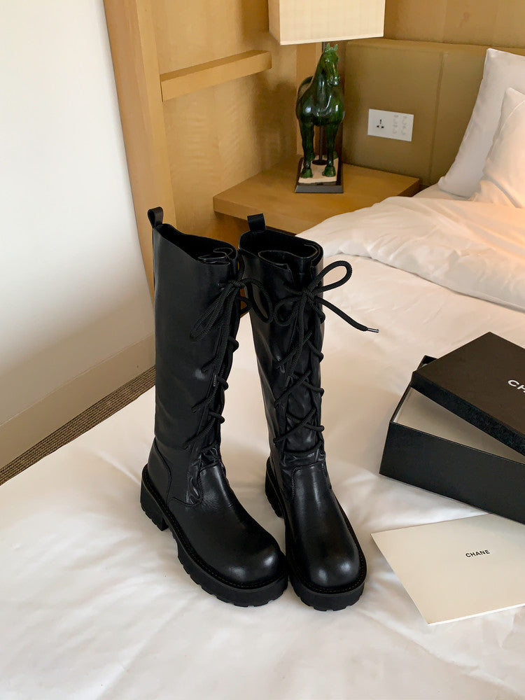 Karin Luna Fashion Style Round Toe Front Lace-up Adjustable Leg Circumference Suitable for both slim and thick legs