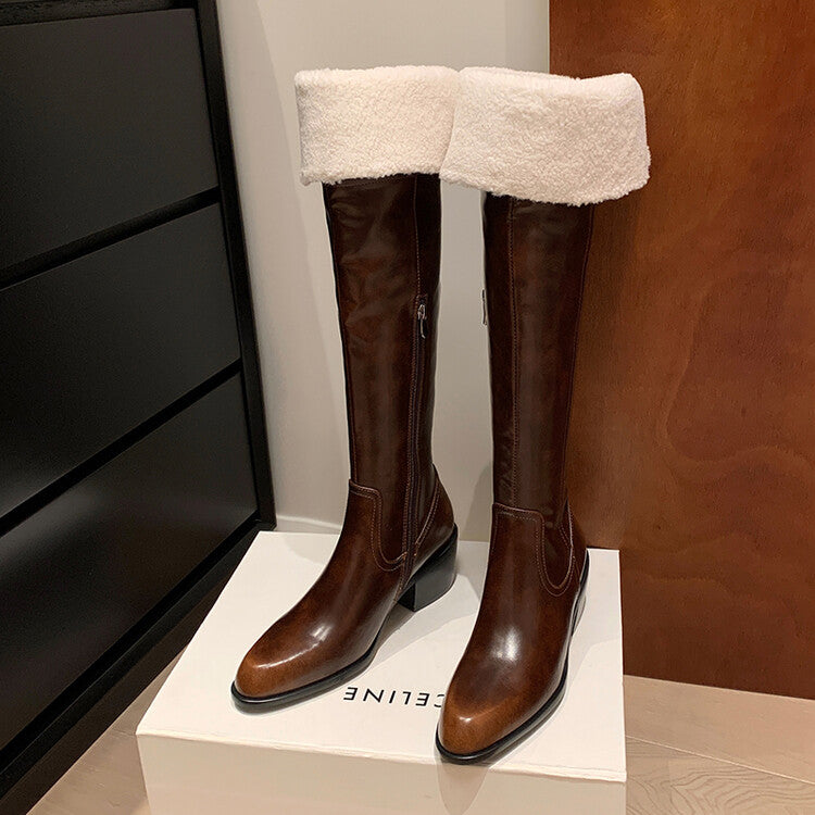 Karin Luna exploded  Three versions exploded Single Fleece Lining Fur Collar Version  Thick Fur Collar Foldable Hot-Selling Full Cowhide Pointed Toe Chunky Heel Classic Style