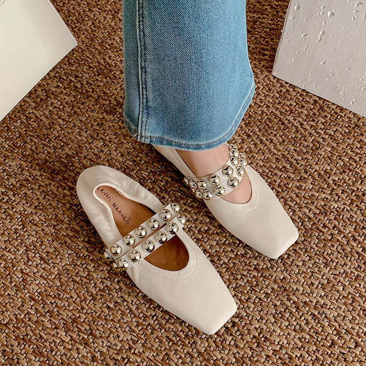 Karin Luna In Stock Spot Goods  Pig Nose Metal Strap Super Soft Granny Full Leather Mary Jane Shoes