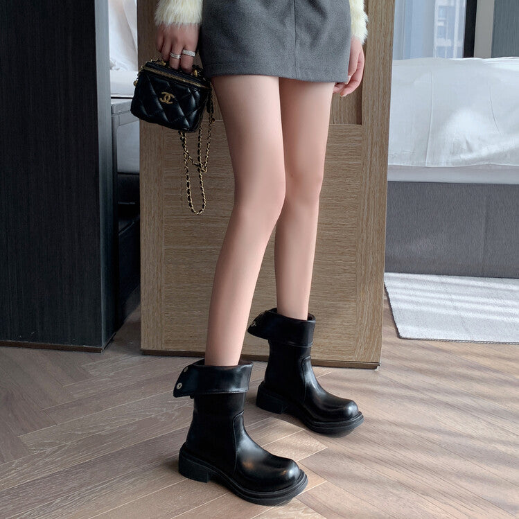 Karin Luna Classic Basic Style   Convertible Foldable Hidden Buckle Snow Fur Shoes Full cowhide Basic Flat Short Boots