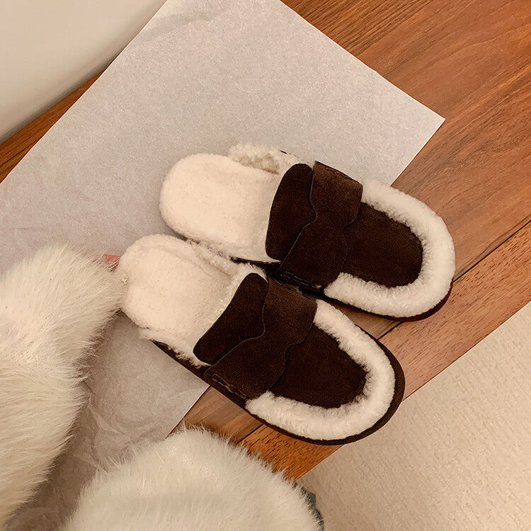 Karin Luna In Stock Look~This is such thick lamb wool Winter Atmosphere！Cowhide Leather Lamb Wool Round Toe Flat Sole Half Support！