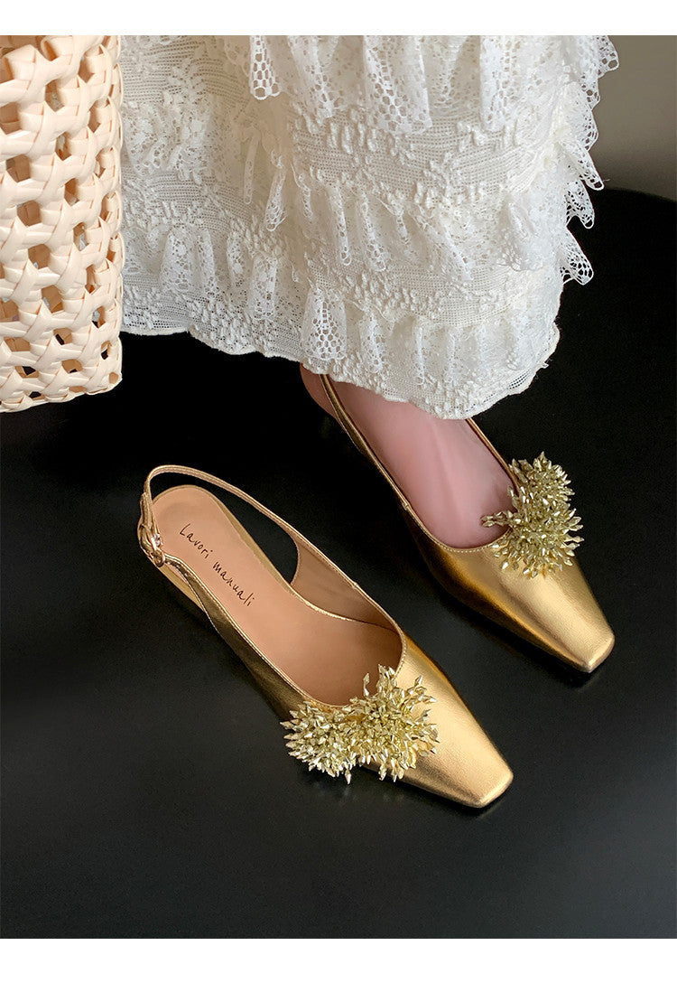 Karin Luna Brilliant Fireworks~Elegant Square-Toed Closed-Toe Chunky Heel Sandals