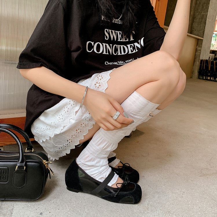 Karin Luna In Stock Spot Goods    Color Block Cowhide Leather Square Toe Slip-On Height Increasing Bowknot Flats