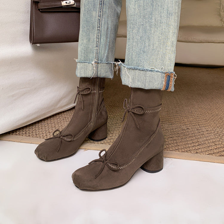 Karin Luna In Stock Spot Goods Hot-Selling Sweet Standard Bow Round-Toe Slim Short Boots