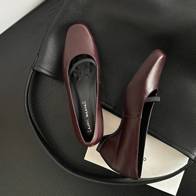 Karin Luna In Stock Spot Goods    Retro Elastic Band Chunky Heel Single Shoes