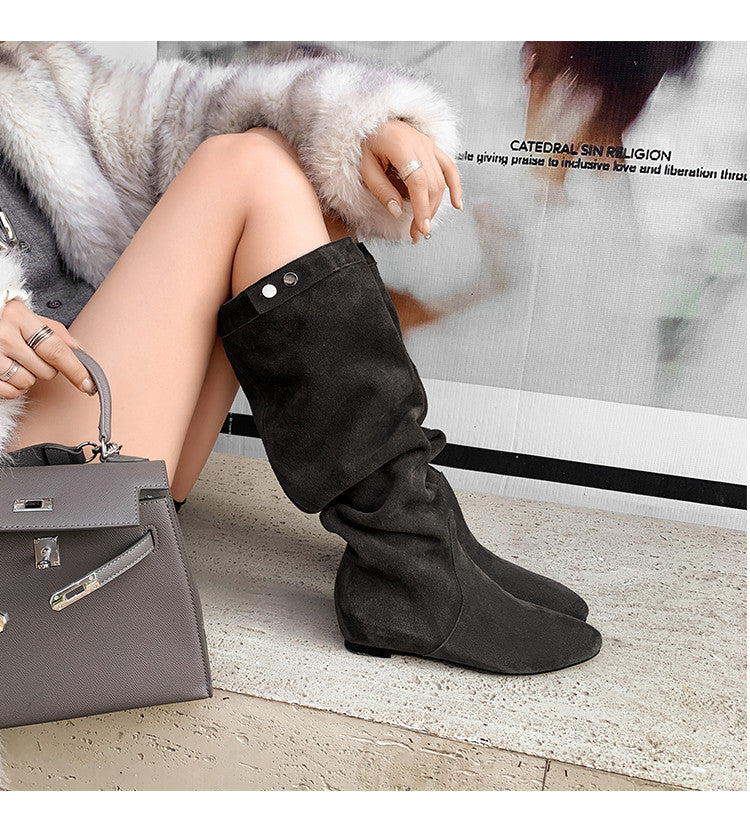 Karin Luna In Stock Spot Goods  Bestselling Suede Leather Sold Out Fast: Pile of Matte Inner Height-Increasing Western Boots