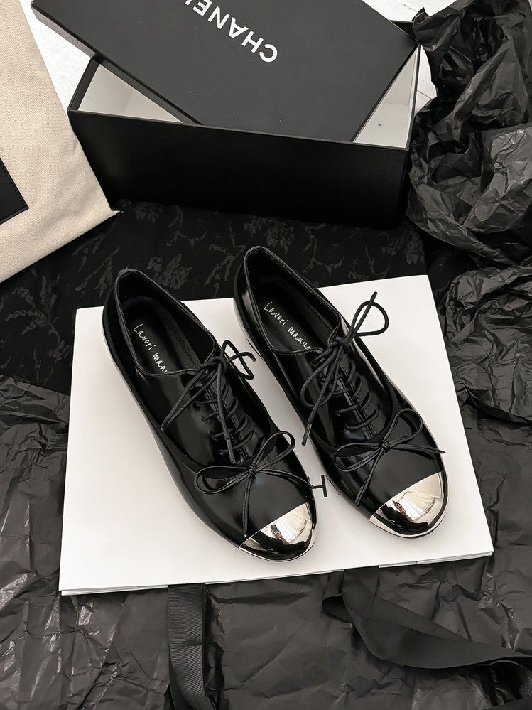 Karin Luna In Stock Spot Goods  Casual Lace-Up Metal Toe Bow Deep Mouth Single Shoes