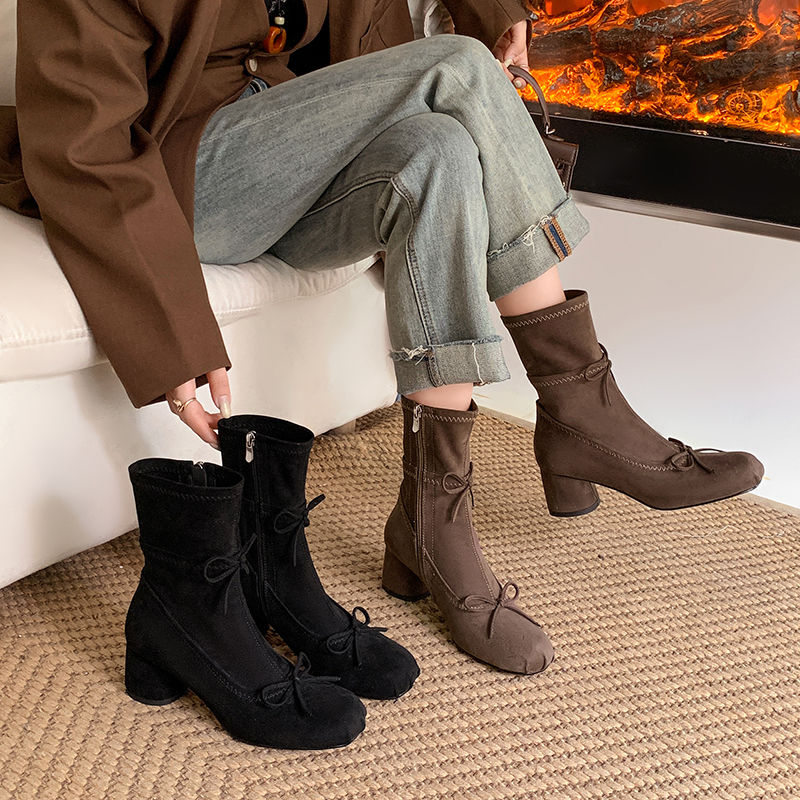Karin Luna In Stock Spot Goods Hot-Selling Sweet Standard Bow Round-Toe Slim Short Boots