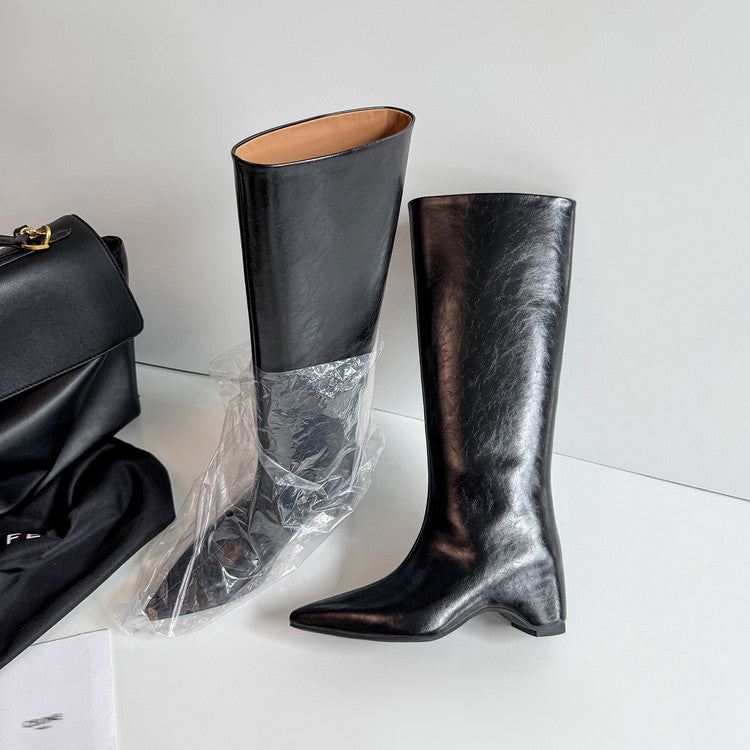 Karin Luna Minimalist Style High Tube Pointed Toe Hidden Heel Boots