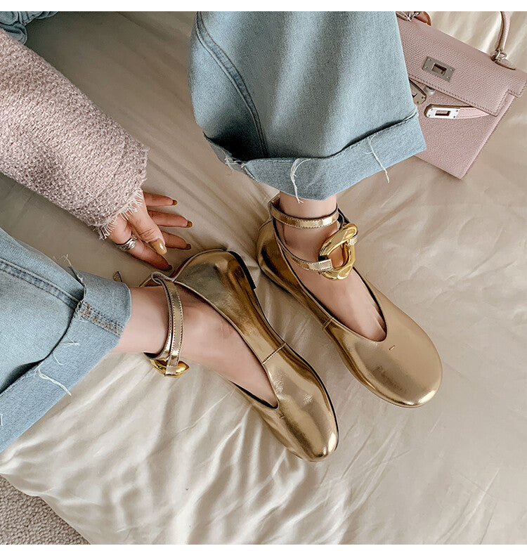 Karin Luna In Stock Large Stock Main Promotion  Two-Way Wear Height-Increasing Retro Gold Buckle Mary Jane Shoes