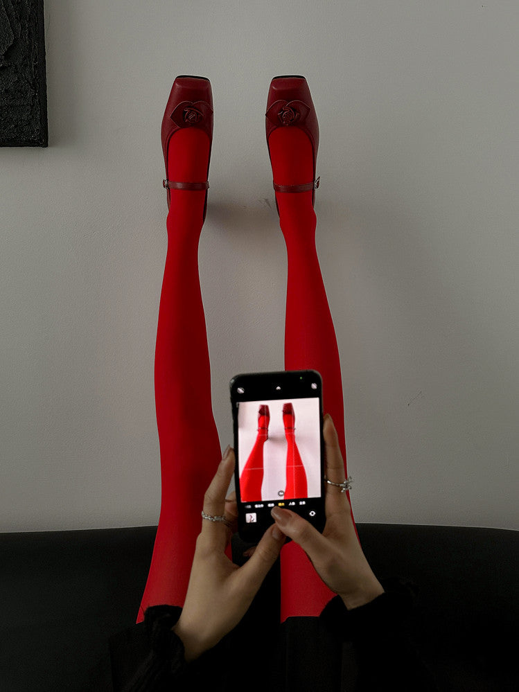Karin Luna In Stock Spot Goods  Vintage Three-Dimensional Camellia Square-Toed Mary Jane Shoes