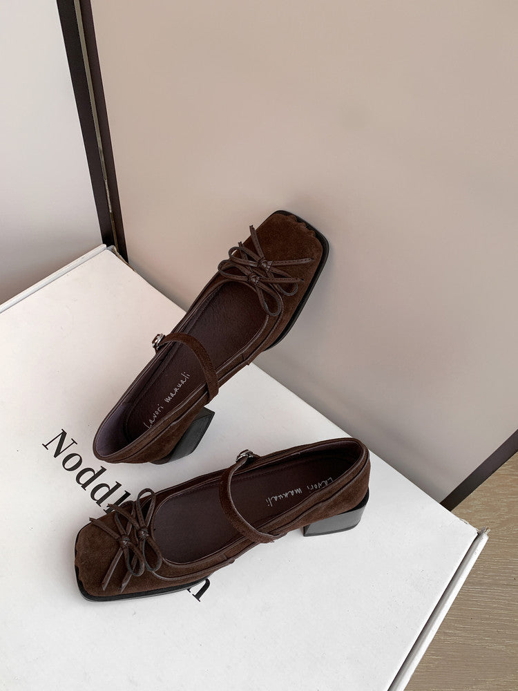 Karin Luna In Stock Spot Goods   One-strap Bowknot Square Toe Chunky Heel Mary Jane Shoes