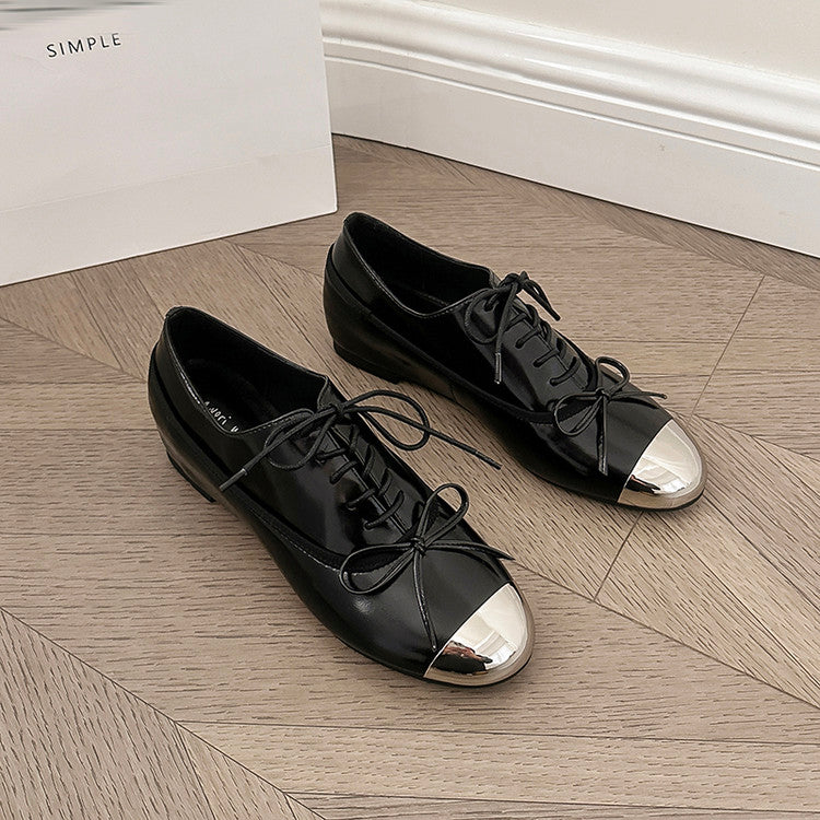 Karin Luna In Stock Spot Goods  Casual Lace-Up Metal Toe Bow Deep Mouth Single Shoes