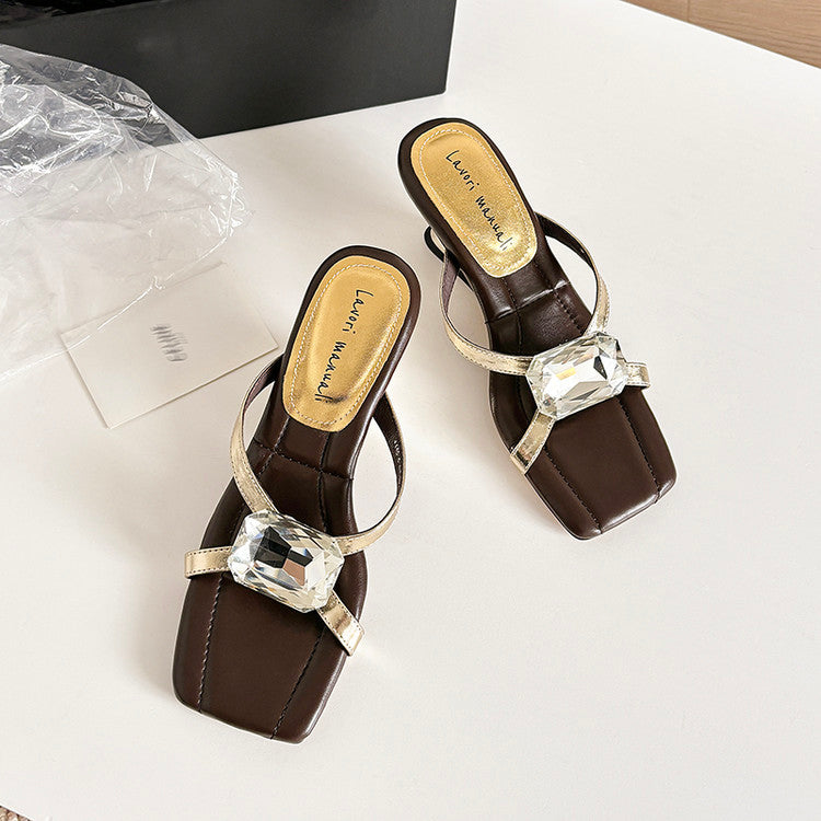 Karin Luna In Stock Spot Goods Rhinestone Square Toe Irregular Heel Slippers