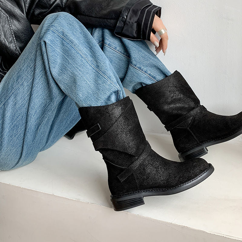 Karin Luna In Stock Spot Goods  Super textured Lazy Style Thick-Soled Ankle Boots