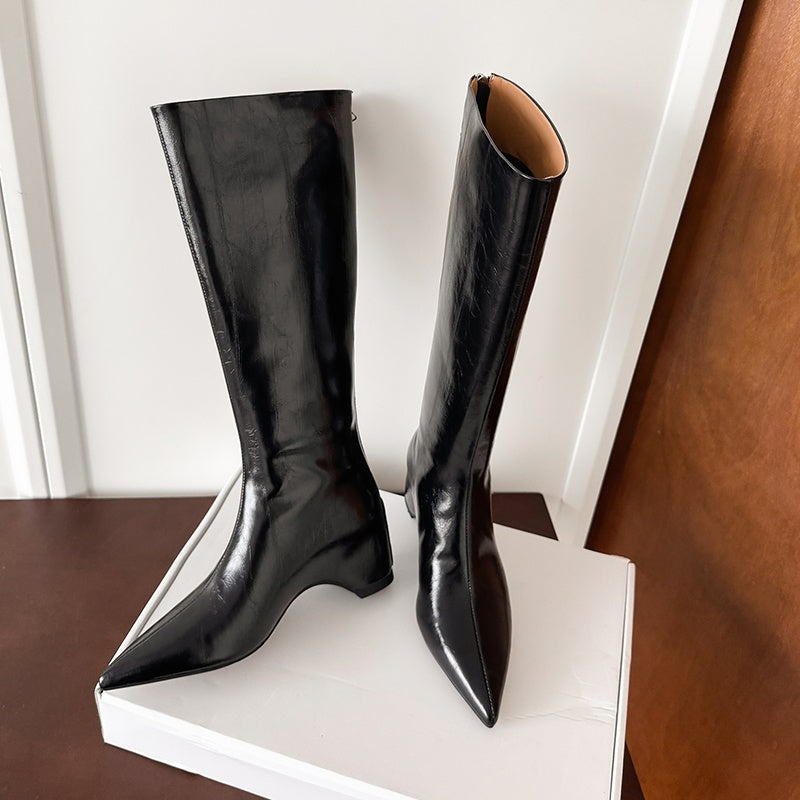 Karin Luna Elegant Style Pointed Toe Internal Height Increase Long Boots