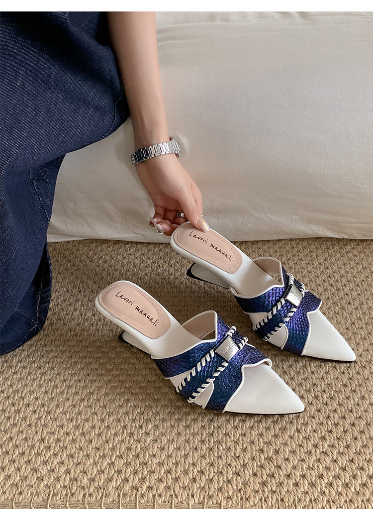 Karin Luna Fish Skin Series~Minimalist Pointed Toe Hot-Selling Unique Heel Slippers