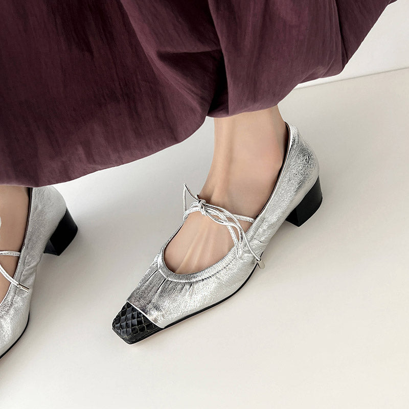 Karin Luna In Stock Spot Goods  Retro Sweet Bowknot Granny Wrinkled Single Shoes
