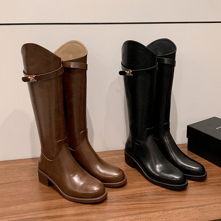 Karin Luna In Stock Classic Style Now Round Toe Flat Bottom Casual Slimming Knight Boots