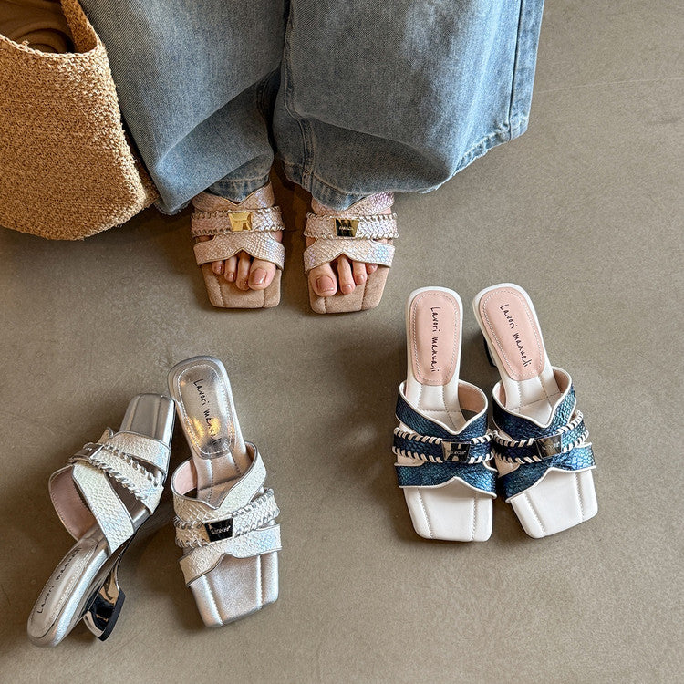 Karin Luna Fish Skin Series~ Hot-selling Square-Toe Slippers with Built-in Traffic