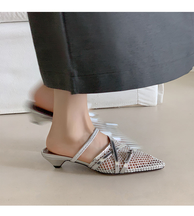 Karin Luna In Stock  Spot Goods  Mesh Series Elegant Closed-Toe Belt Buckle Slippers